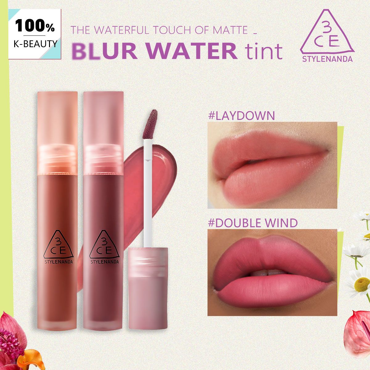 Lip Tint Korean - 3CE BLUR WATER TINT,Buildable Color Payoff​,Long-Lasting
