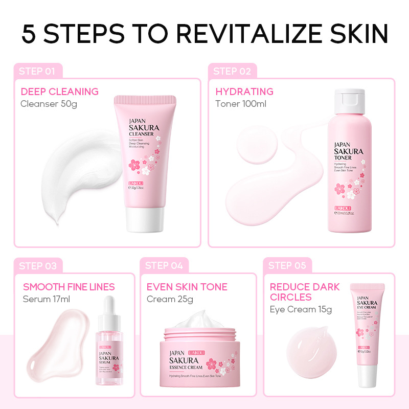 LAIKOU Sakura 5pcs Skin Care K - đánh giá và giá Essence Serum Toner